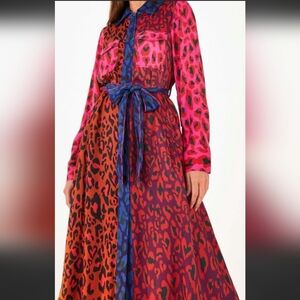 FARM Rio Pink and Red Leopard Print Dress